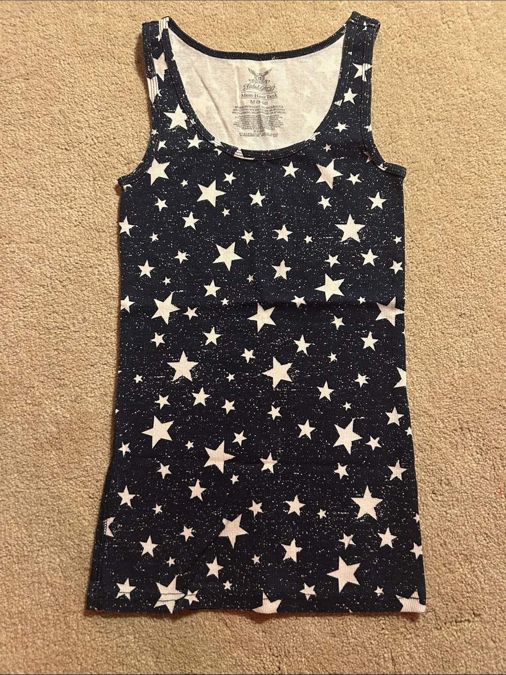Faded Glory Navy & White Star Print Tank Top